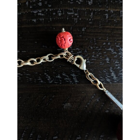 Vintage Chunky Cinnabar Necklace Signed Jan Michaels Carved Beaded Statement - Picture 4 of 7